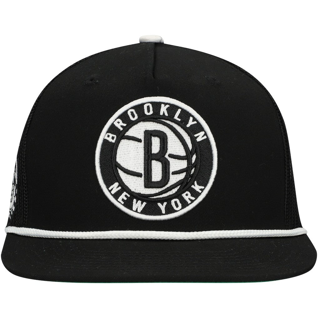 Brooklyn Nets Roper Trucker Snapback Hat Black - Mitchell & Ness