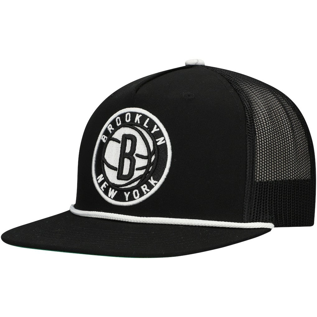 Brooklyn Nets Roper Trucker Snapback Hat Black - Mitchell & Ness