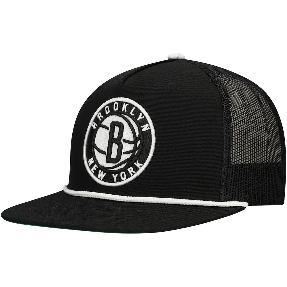 Brooklyn Nets Roper Trucker Snapback Hat Black - Mitchell & Ness