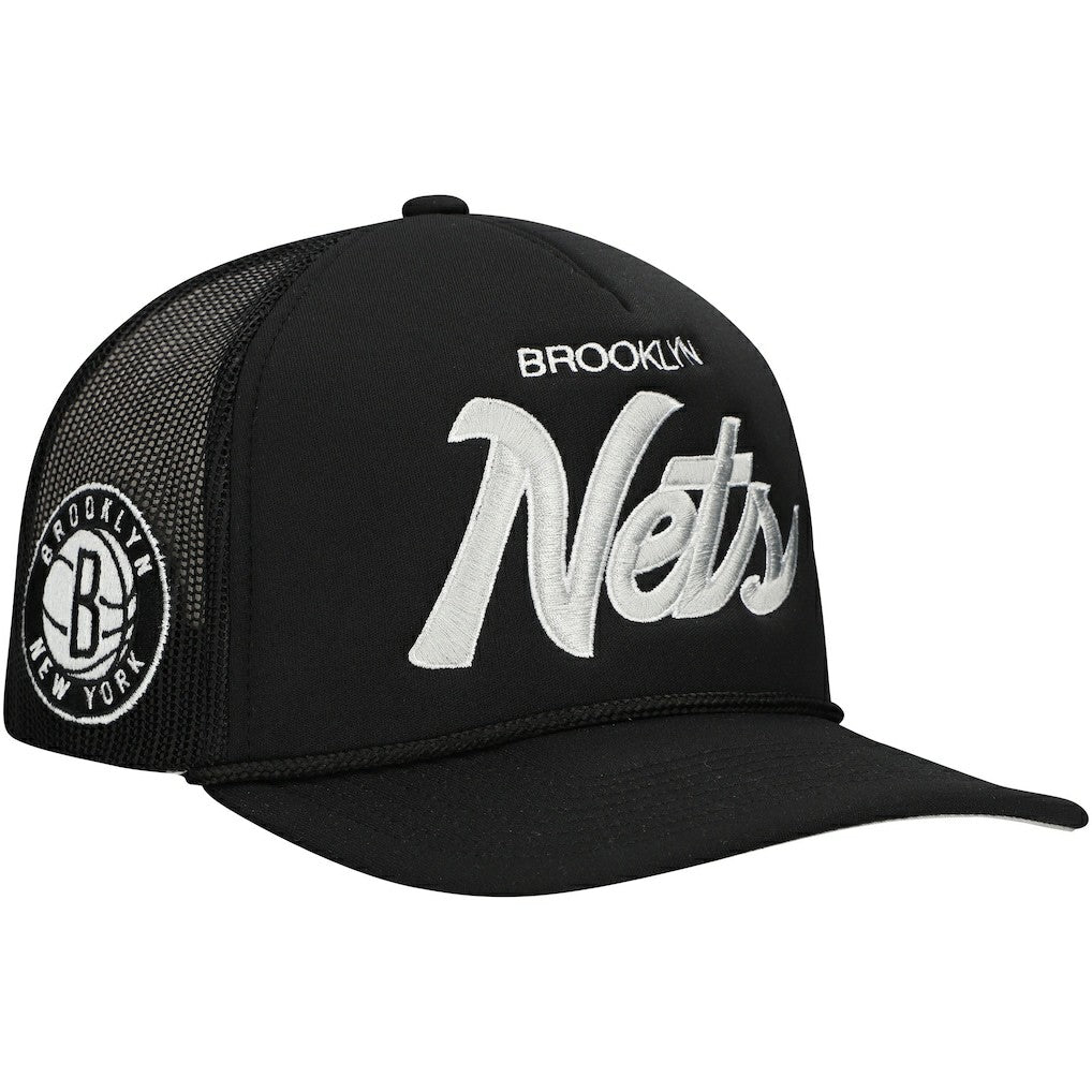 Brooklyn Nets Script Trucker Adjustable Hat Black - Mitchell & Ness outlet