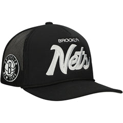Brooklyn Nets Script Trucker Adjustable Hat Black - Mitchell & Ness outlet