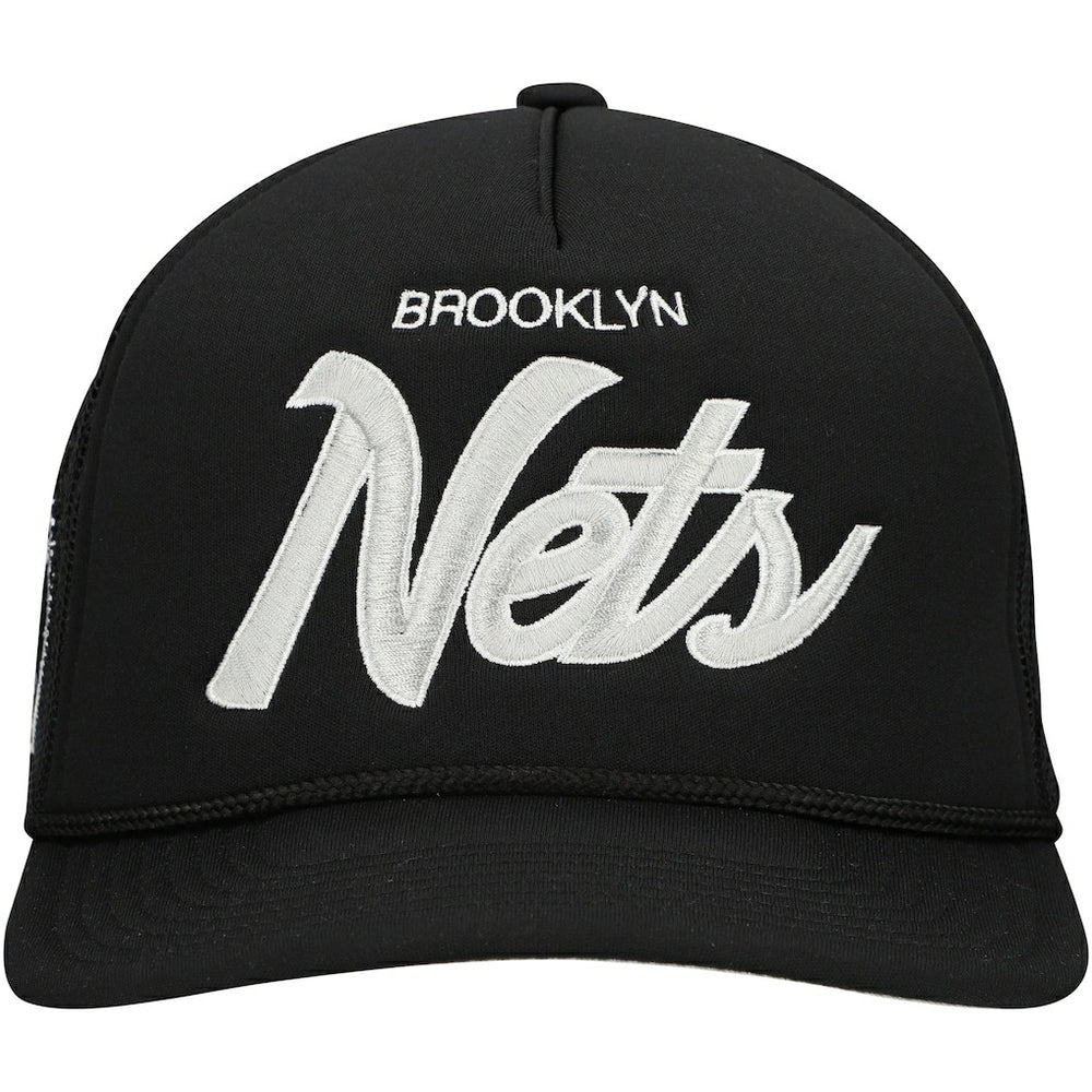 Brooklyn Nets Script Trucker Adjustable Hat Black - Mitchell & Ness outlet