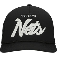 Brooklyn Nets Script Trucker Adjustable Hat Black - Mitchell & Ness outlet