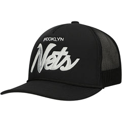 Brooklyn Nets Script Trucker Adjustable Hat Black - Mitchell & Ness outlet
