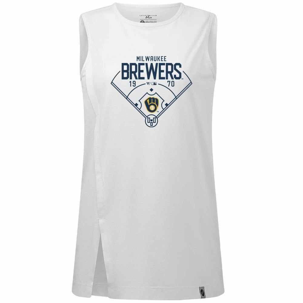 Milwaukee Brewers Levelwear Women's Influx Home Field Tank Top - White Tanks