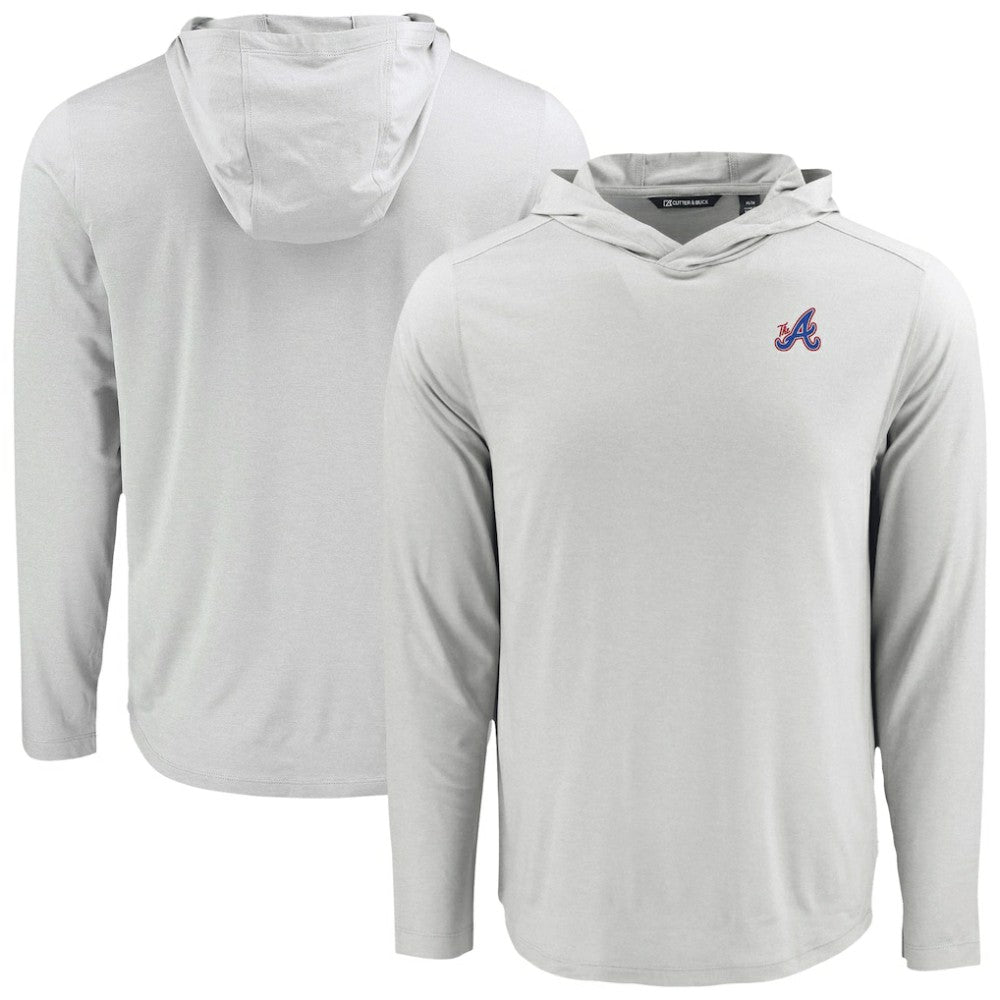 Atlanta Braves Cutter & Buck Coastline Epic Comfort Recycled Eco Hoodie Long Sleeve T-Shirt - Gray Hoodies