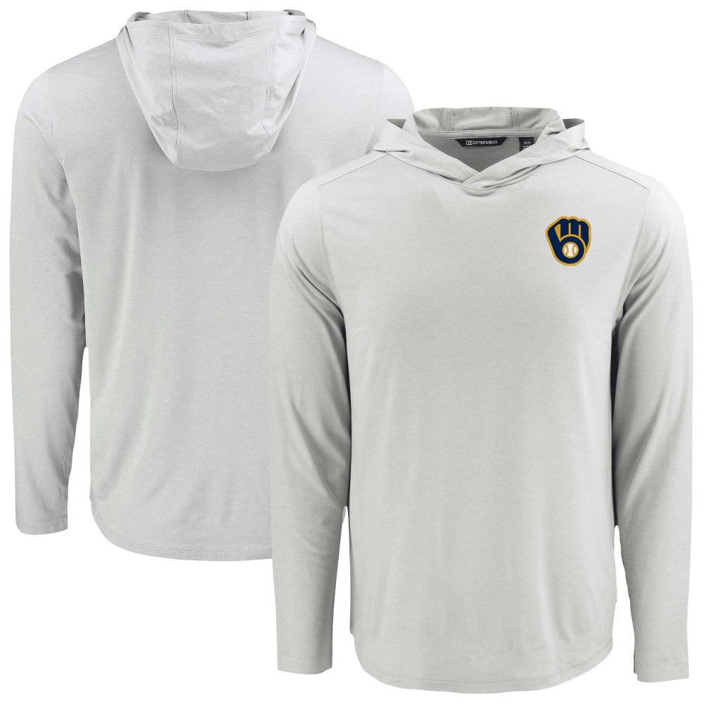 Milwaukee Brewers Cutter & Buck Coastline Epic Comfort Recycled Eco Hoodie Long Sleeve T-Shirt - Gray Hoodies