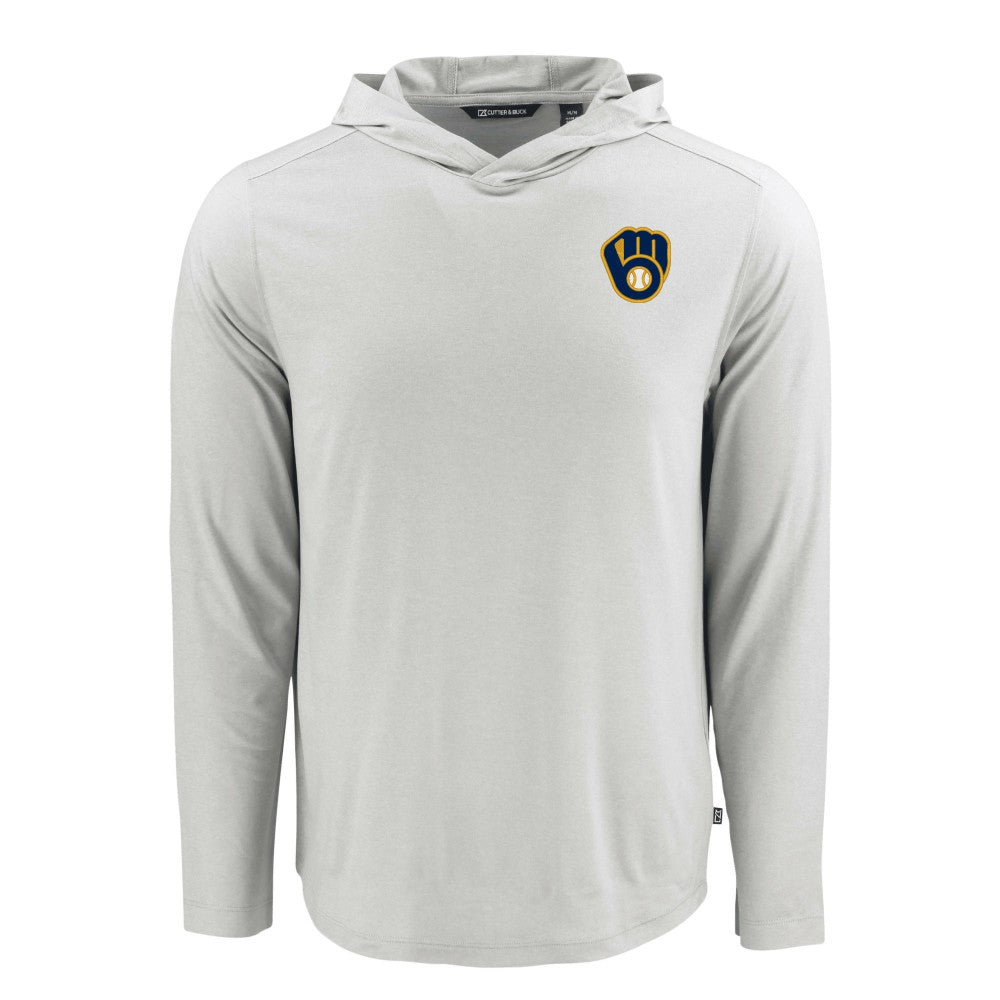 Milwaukee Brewers Cutter & Buck Coastline Epic Comfort Recycled Eco Hoodie Long Sleeve T-Shirt - Gray Hoodies