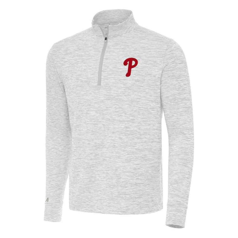 Philadelphia Phillies Antigua Cause Quarter-Zip Top - Gray/White Tops