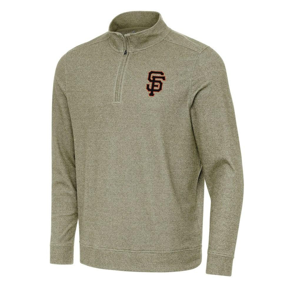 San Francisco Giants Antigua Subtle Quarter-Zip Sweatshirt - Heather Olive Sweatshirts