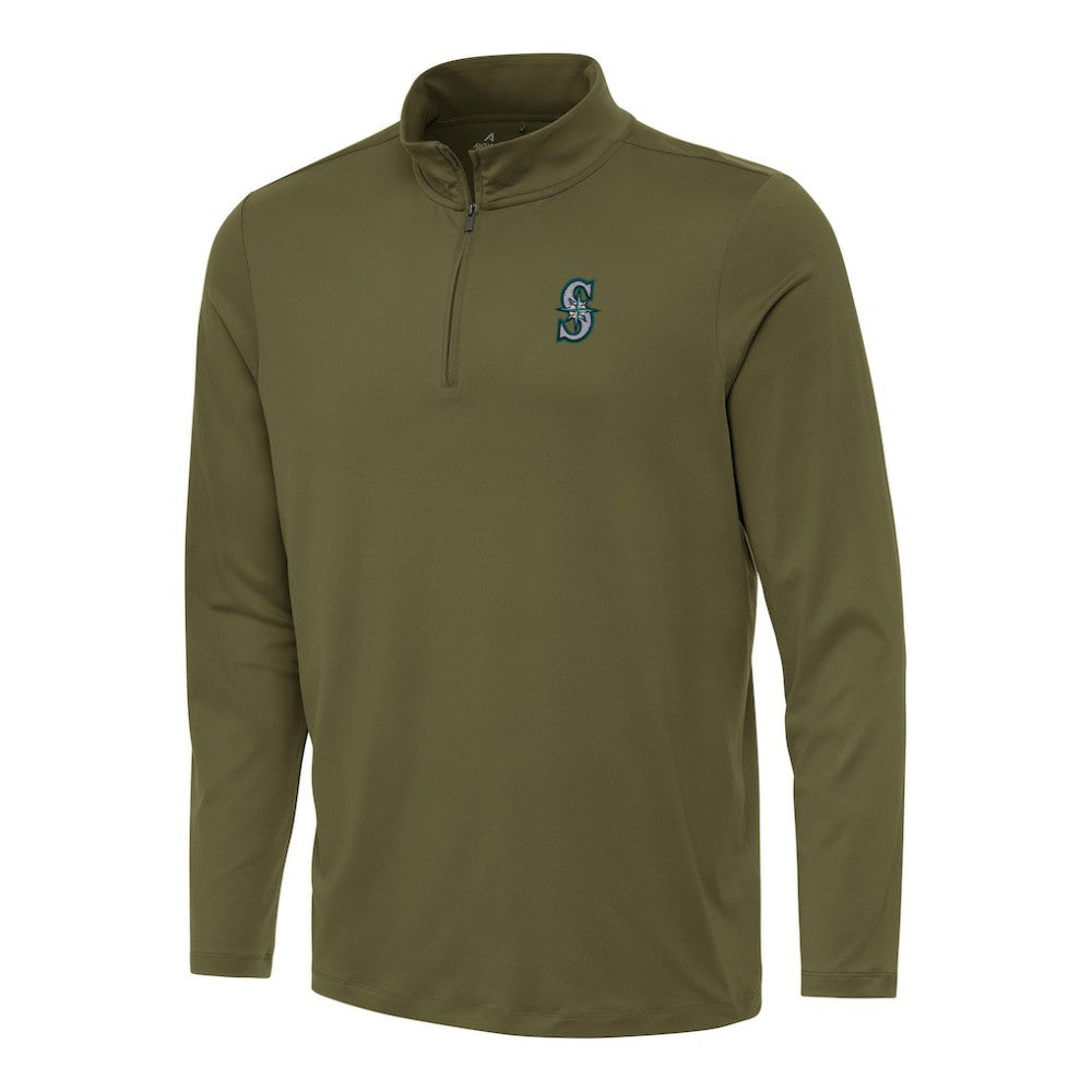 Seattle Mariners Antigua Reprocess Quarter-Zip Top - Olive Tops