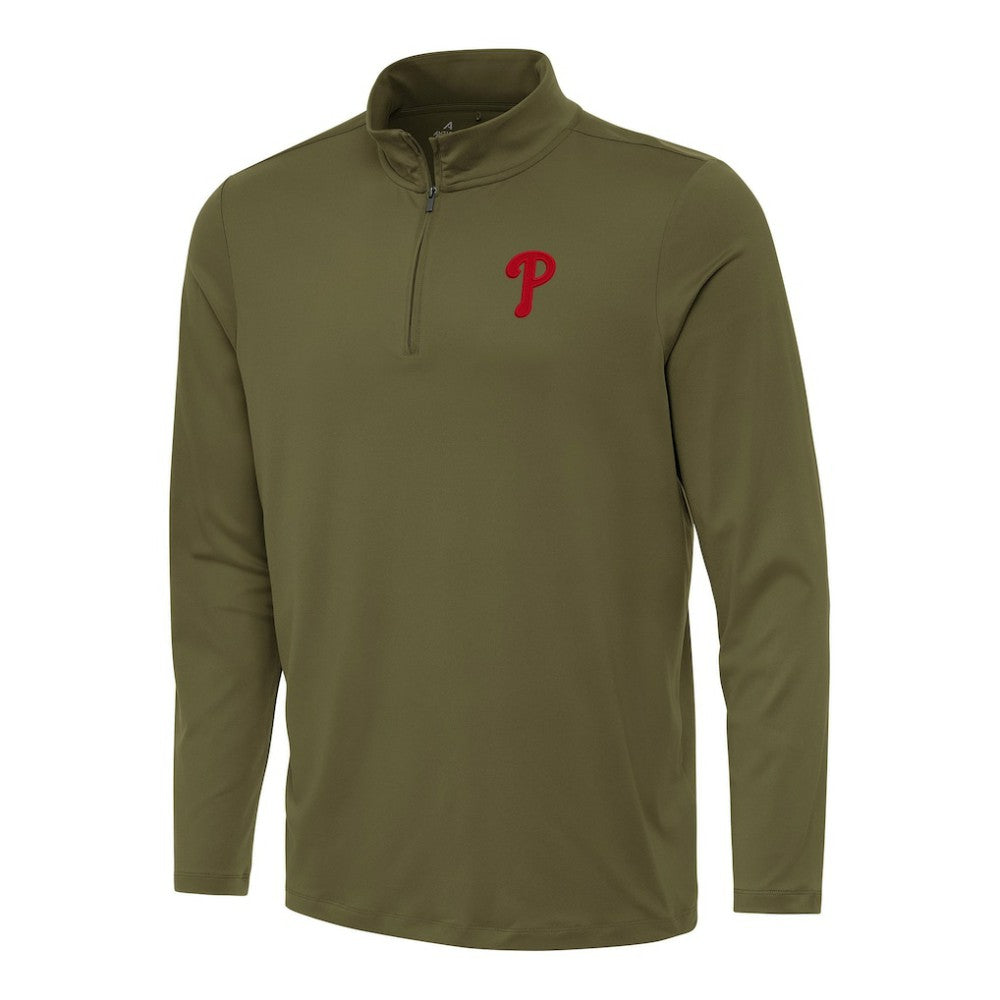 Philadelphia Phillies Antigua Reprocess Quarter-Zip Top - Olive Tops