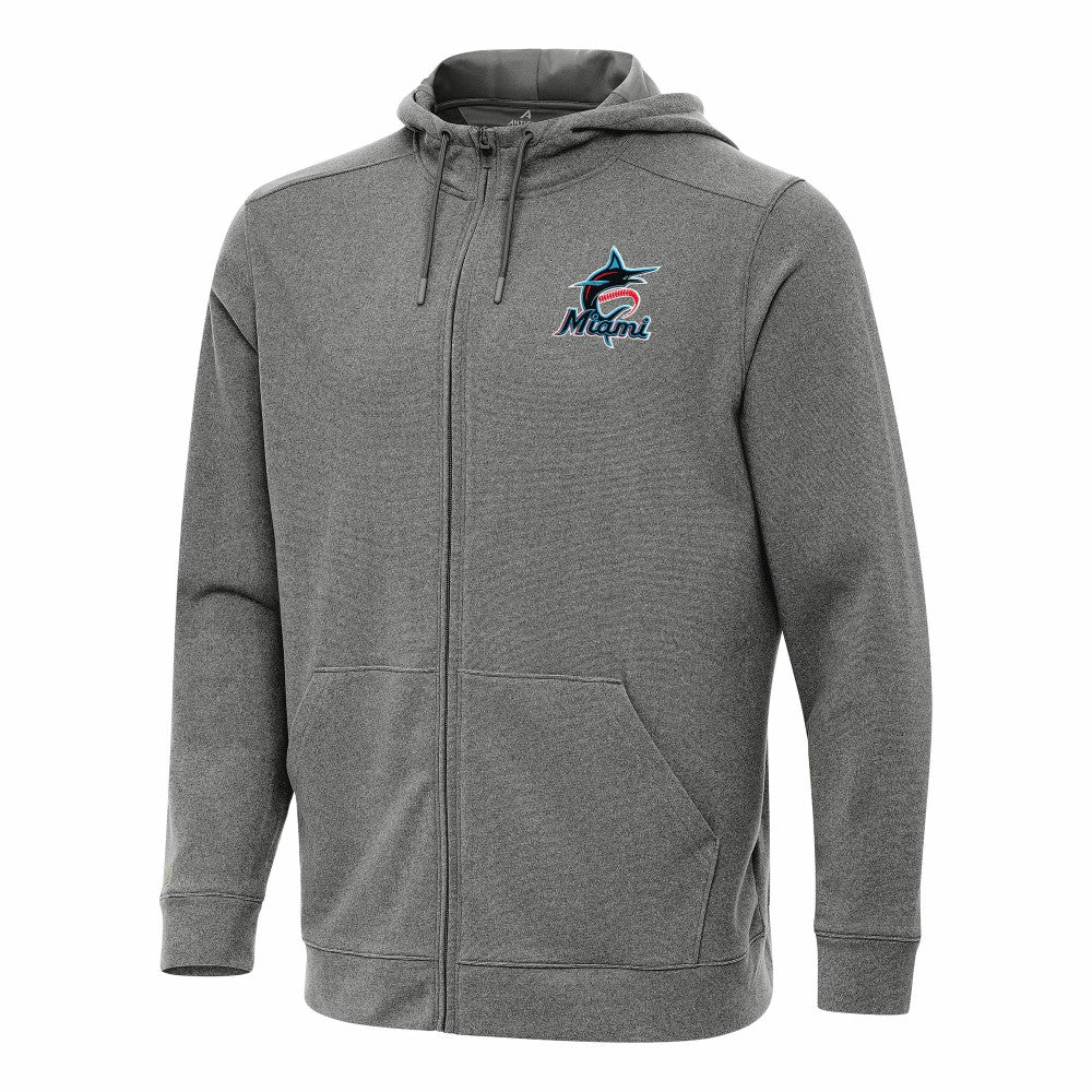 Miami Marlins Antigua Effortless Full-Zip Hooded Jacket - Heather Black Jackets
