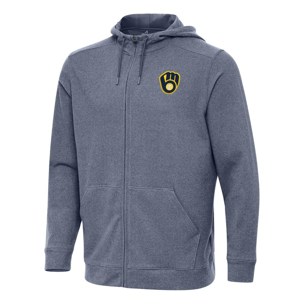 Milwaukee Brewers Antigua Effortless Full-Zip Hooded Jacket - Heather Navy Jackets