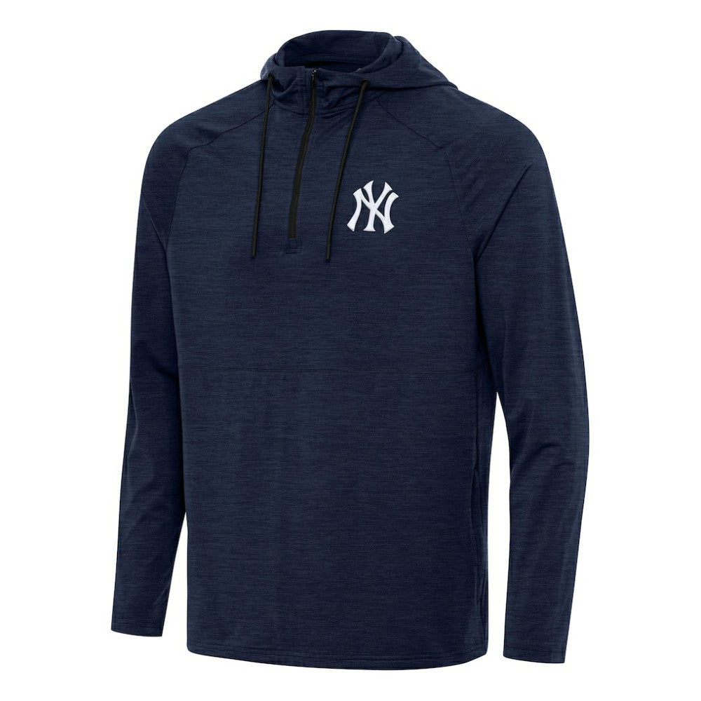 New York Yankees Antigua Spikes Quarter-Zip Pullover Hoodie - Heather Navy Hoodies