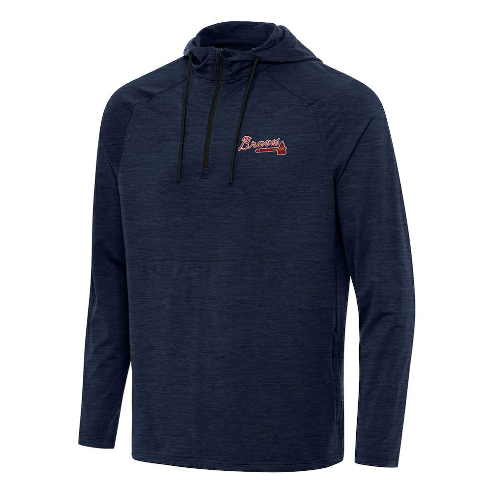 Atlanta Braves Antigua Spikes Quarter-Zip Pullover Hoodie - Heather Navy Hoodies