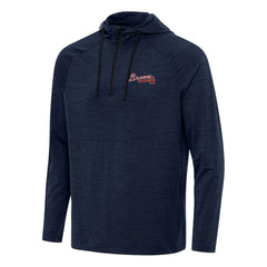 Atlanta Braves Antigua Spikes Quarter-Zip Pullover Hoodie - Heather Navy Hoodies