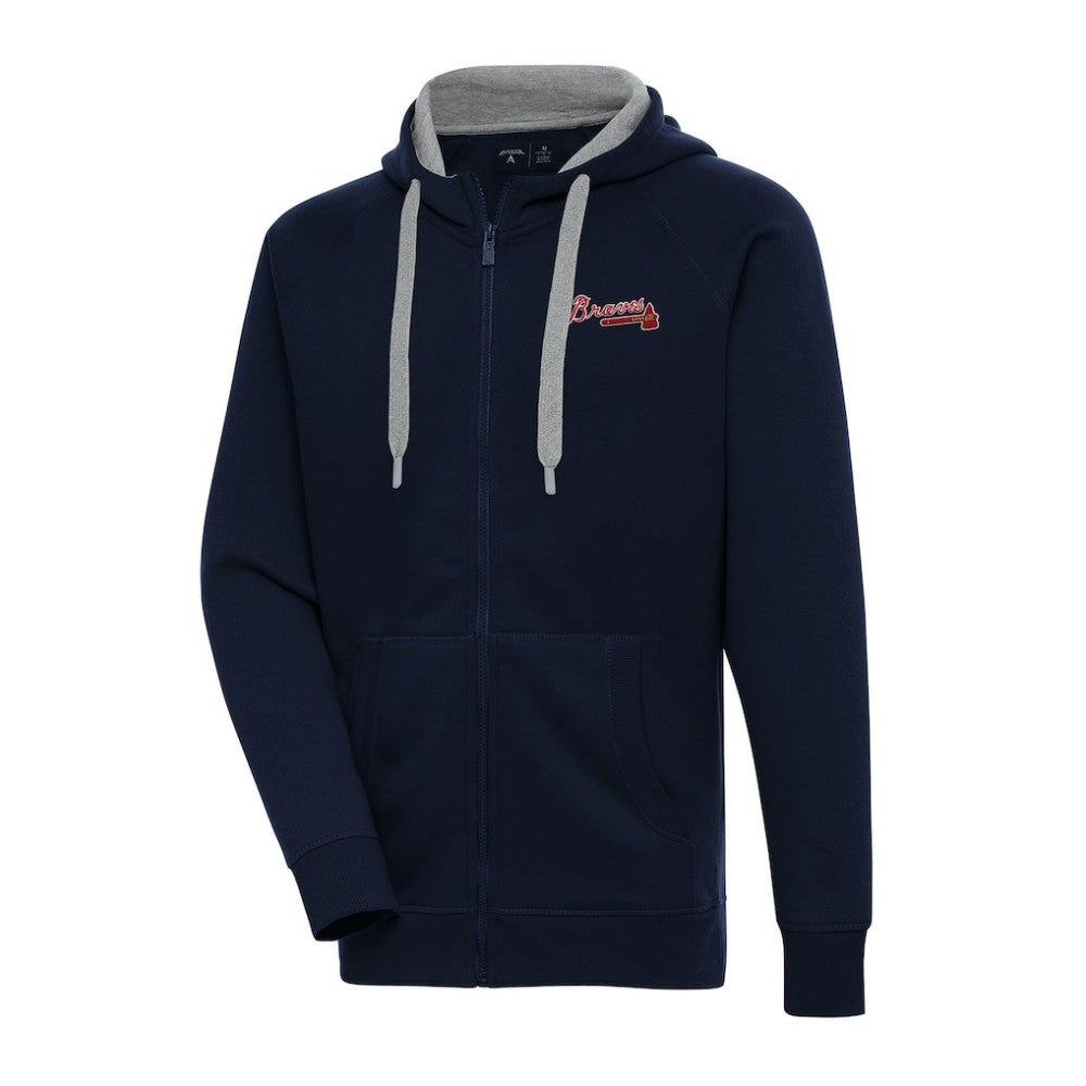 Atlanta Braves Antigua Big & Tall Victory Full-Zip Hoodie Jacket - Navy Jackets