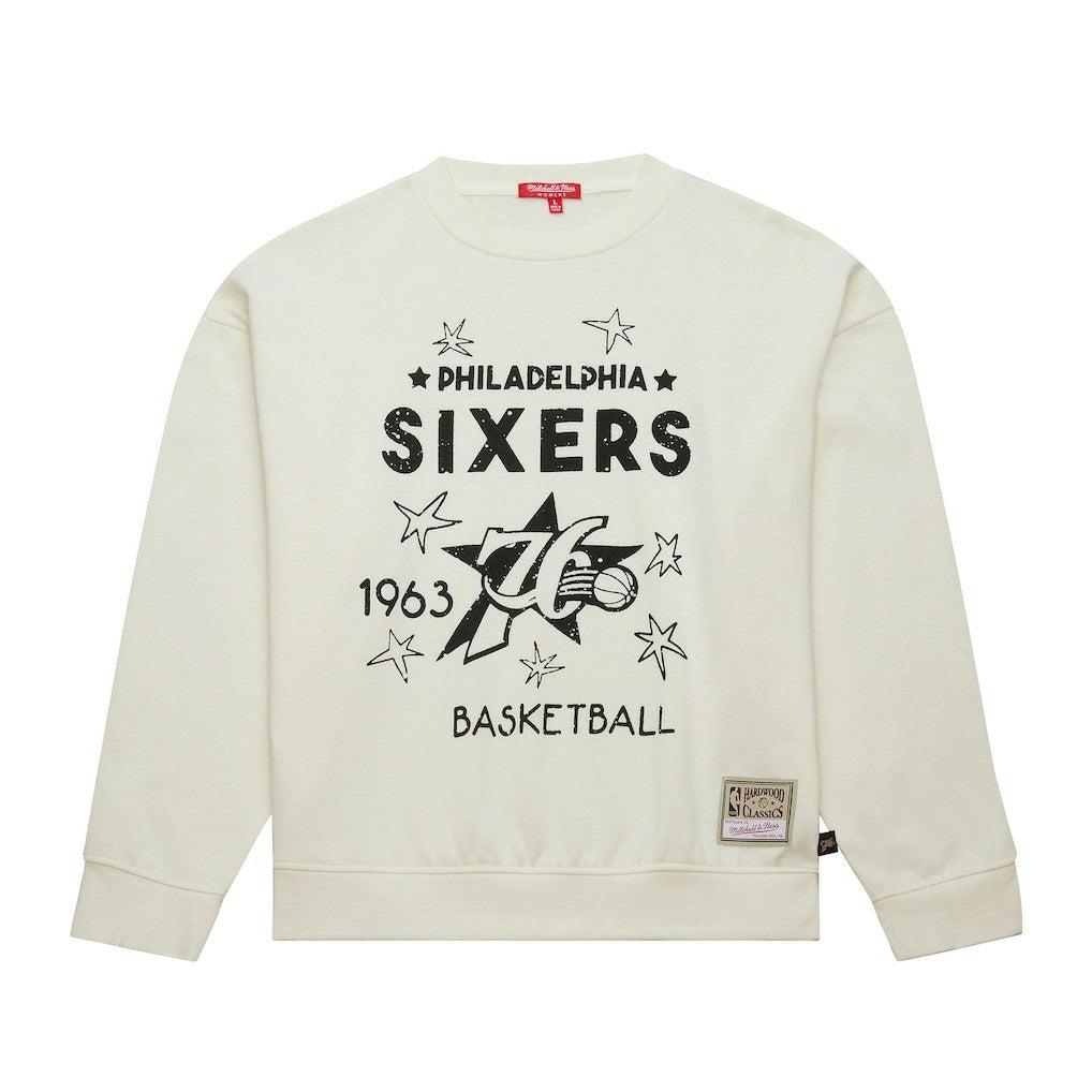 Philadelphia 76ers Women's Hardwood Classics Pullover Sweatshirt Cream - Mitchell & Ness
