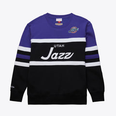 Utah Jazz Hardwood Classics Vintage Logo Head Coach Pullover Sweatshirt Black/Purple - Mitchell & Ness