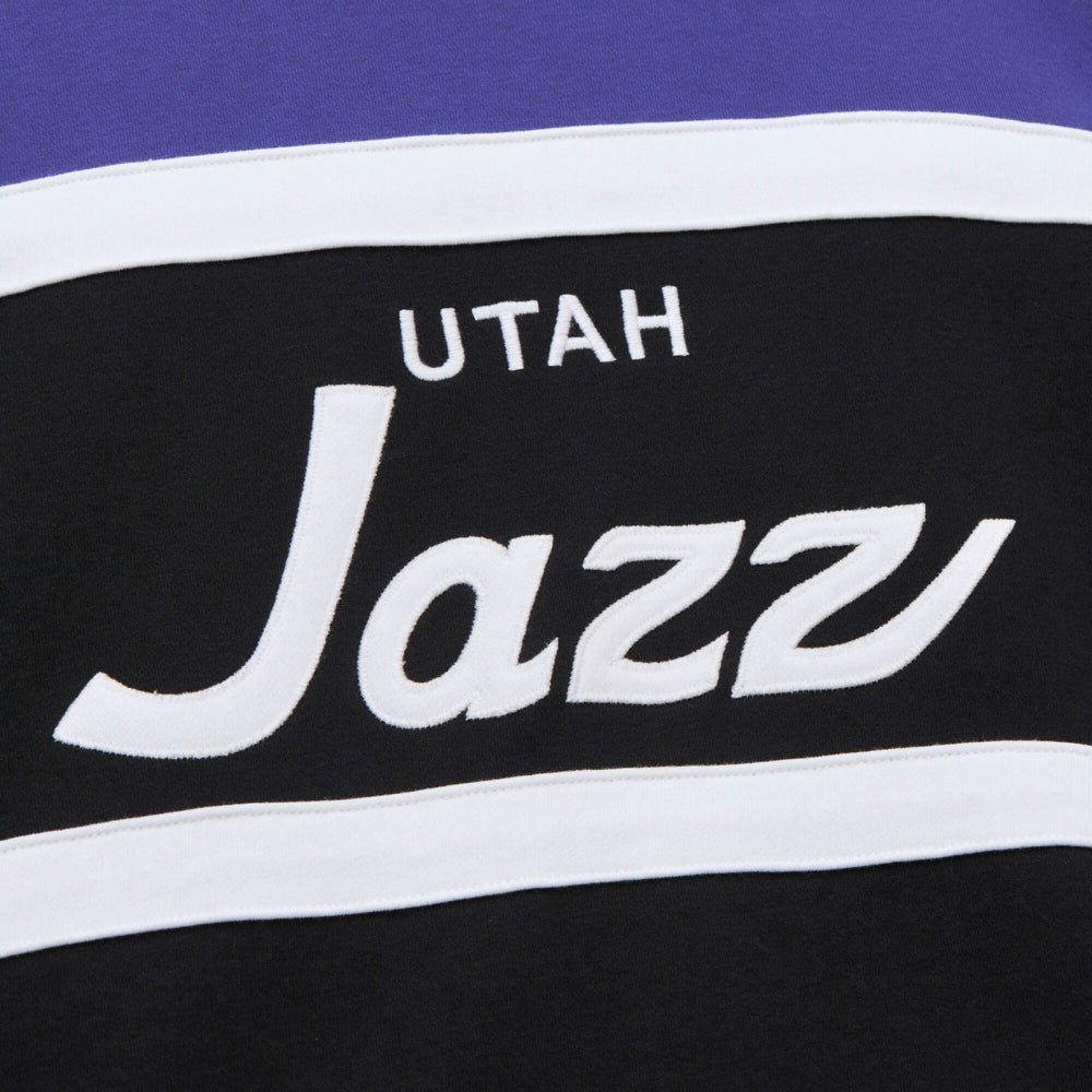 Utah Jazz Hardwood Classics Vintage Logo Head Coach Pullover Sweatshirt Black/Purple - Mitchell & Ness