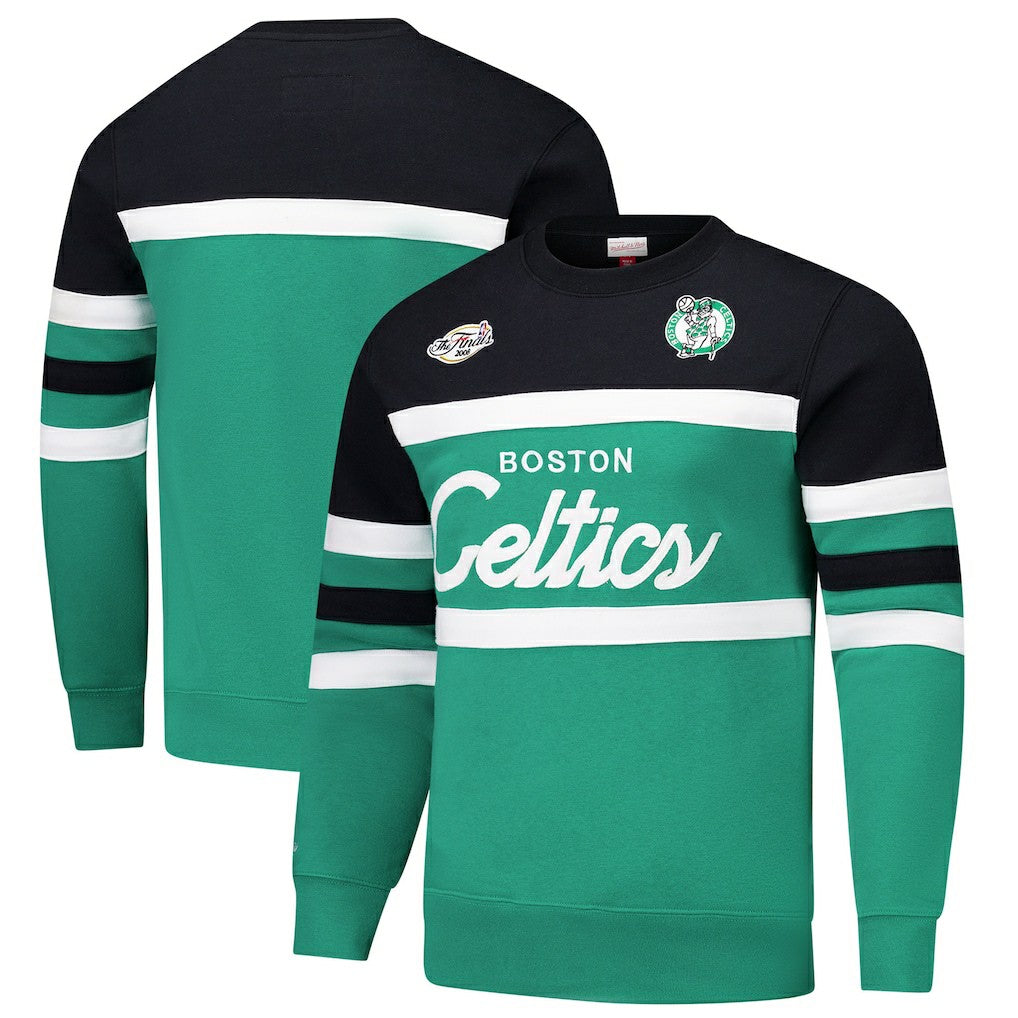 Boston Celtics Hardwood Classics Vintage Logo Head Coach Pullover Sweatshirt Kelly Green/Black - Mitchell & Ness