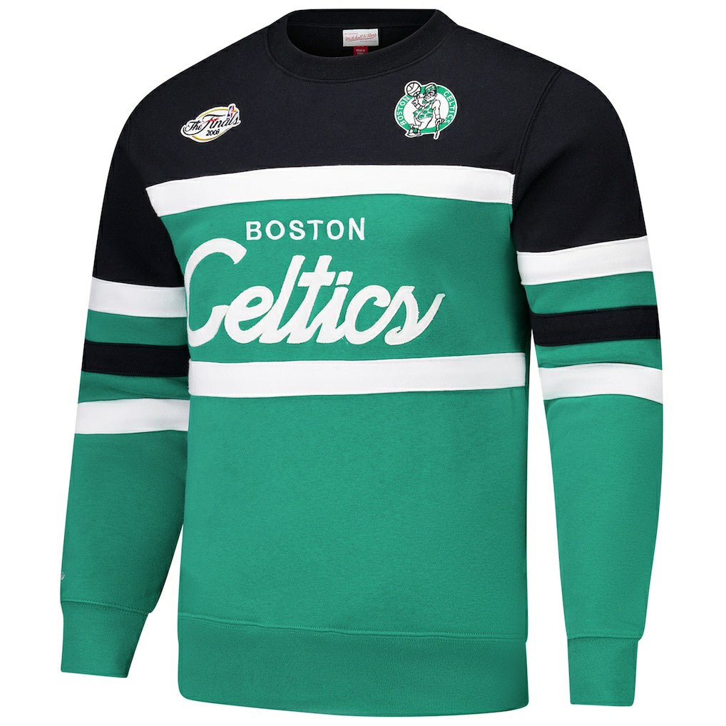 Boston Celtics Hardwood Classics Vintage Logo Head Coach Pullover Sweatshirt Kelly Green/Black - Mitchell & Ness