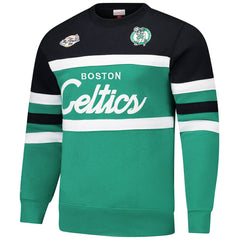 Boston Celtics Hardwood Classics Vintage Logo Head Coach Pullover Sweatshirt Kelly Green/Black - Mitchell & Ness
