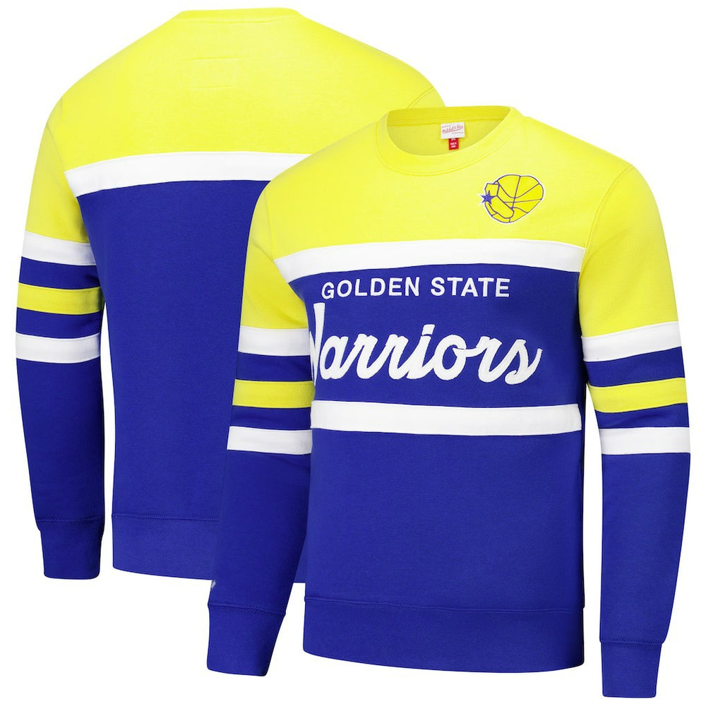 Golden State Warriors Hardwood Classics Vintage Logo Head Coach Pullover Sweatshirt Royal/Gold - Mitchell & Ness