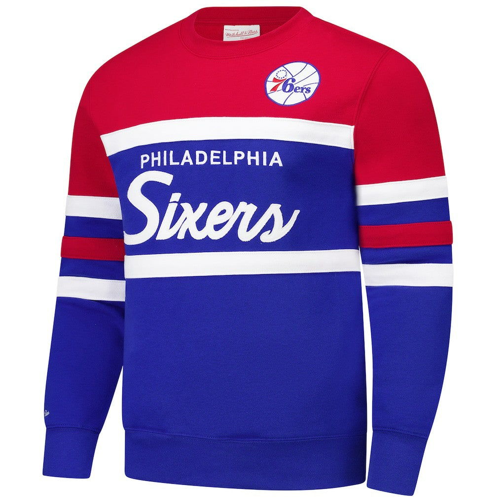 Philadelphia 76ers Hardwood Classics Vintage Logo Head Coach Pullover Sweatshirt Royal/Red - Mitchell & Ness