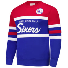 Philadelphia 76ers Hardwood Classics Vintage Logo Head Coach Pullover Sweatshirt Royal/Red - Mitchell & Ness