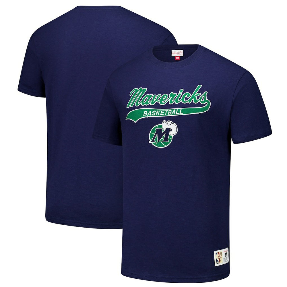 Dallas Mavericks Hardwood Classics Felt Applique Slub T-Shirt Navy - Mitchell & Ness