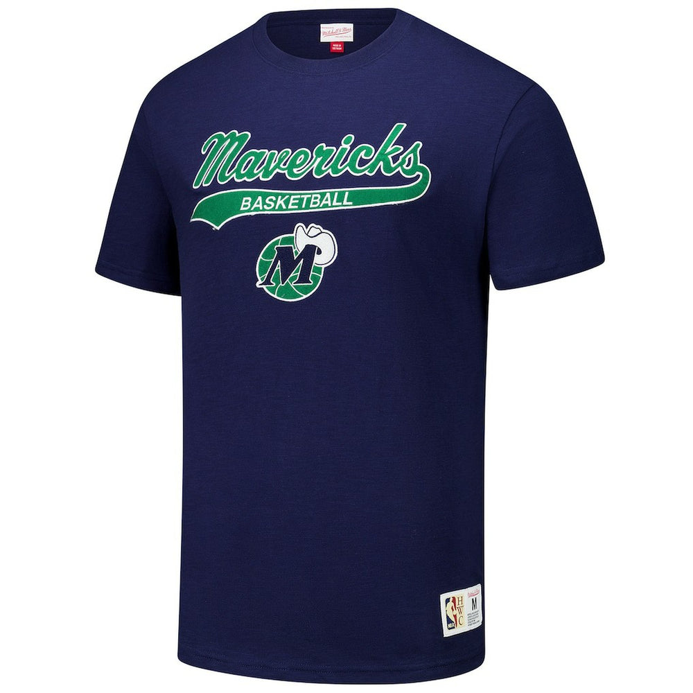 Dallas Mavericks Hardwood Classics Felt Applique Slub T-Shirt Navy - Mitchell & Ness