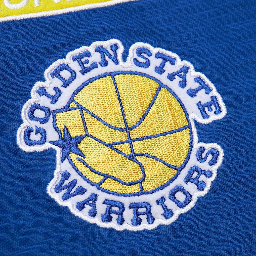 Golden State Warriors Hardwood Classics Felt Applique Slub T-Shirt Royal - Mitchell & Ness outlet