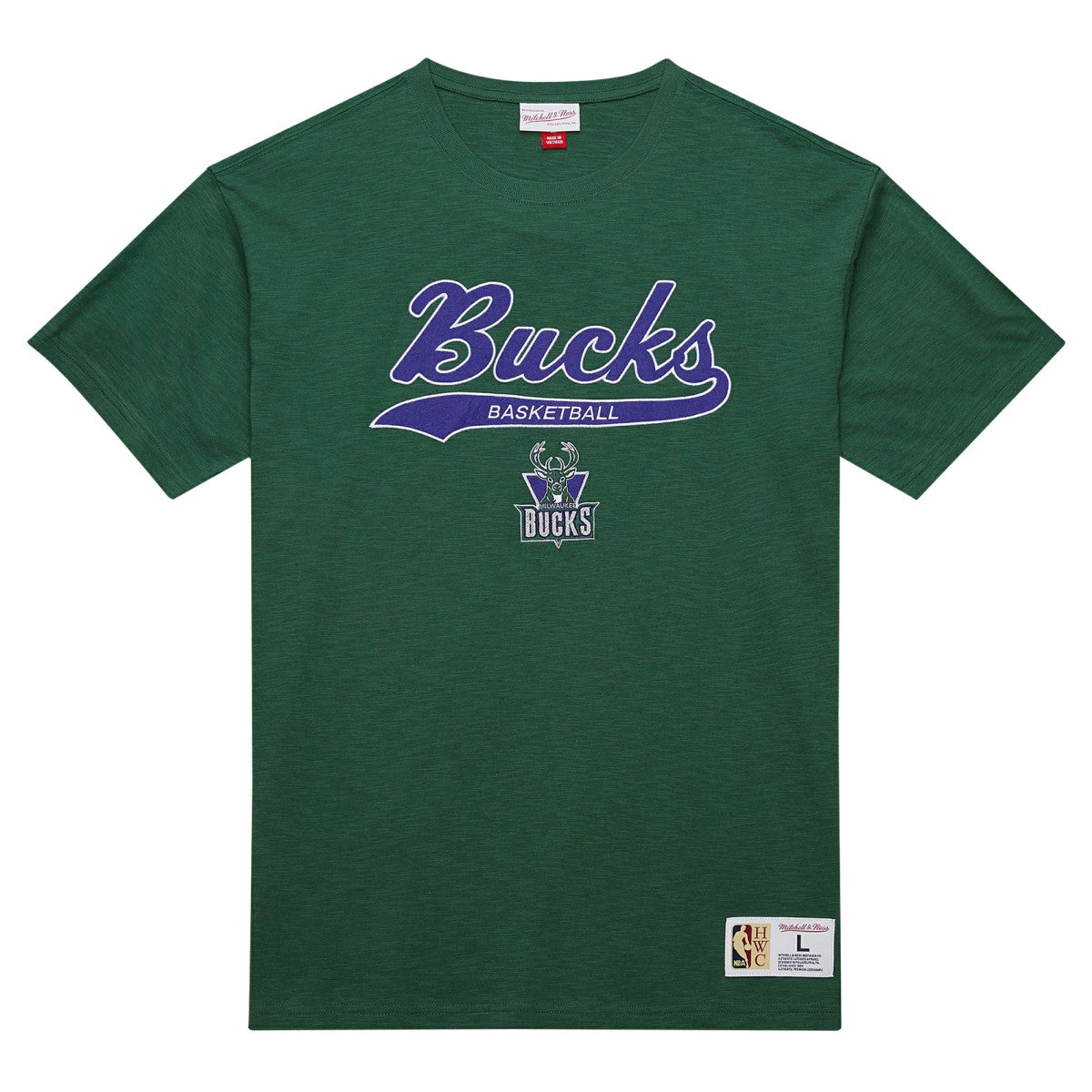 Milwaukee Bucks Hardwood Classics Felt Applique Slub T-Shirt Green - Mitchell & Ness outlet