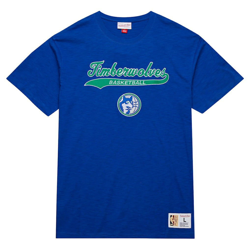 Minnesota Timberwolves Hardwood Classics Felt Applique Slub T-Shirt Blue - Mitchell & Ness