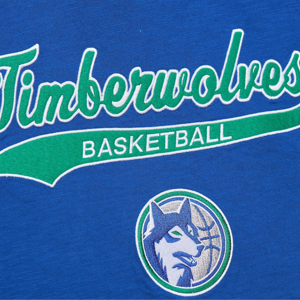 Minnesota Timberwolves Hardwood Classics Felt Applique Slub T-Shirt Blue - Mitchell & Ness