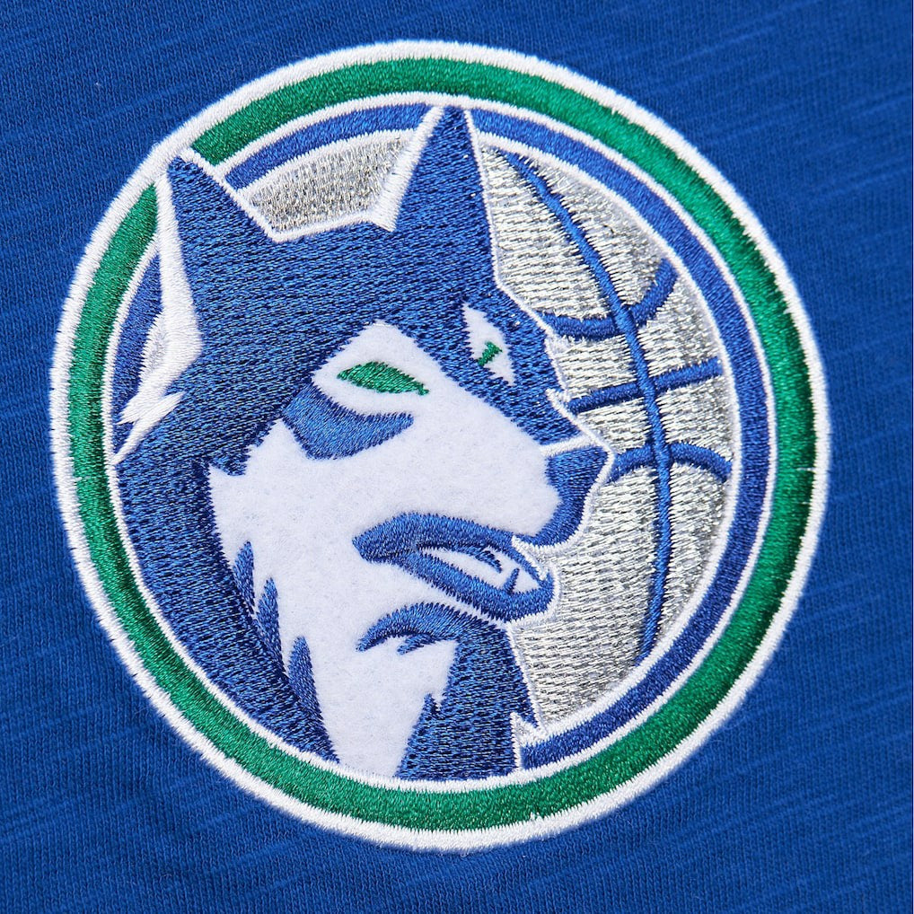 Minnesota Timberwolves Hardwood Classics Felt Applique Slub T-Shirt Blue - Mitchell & Ness