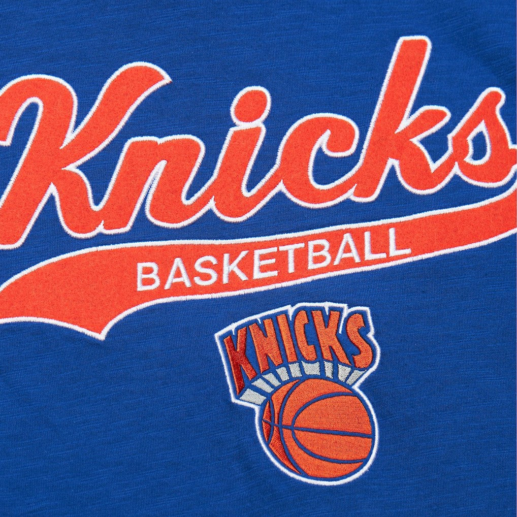 New York Knicks Hardwood Classics Felt Applique Slub T-Shirt Blue - Mitchell & Ness