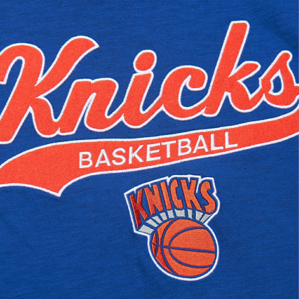 New York Knicks Hardwood Classics Felt Applique Slub T-Shirt Blue - Mitchell & Ness