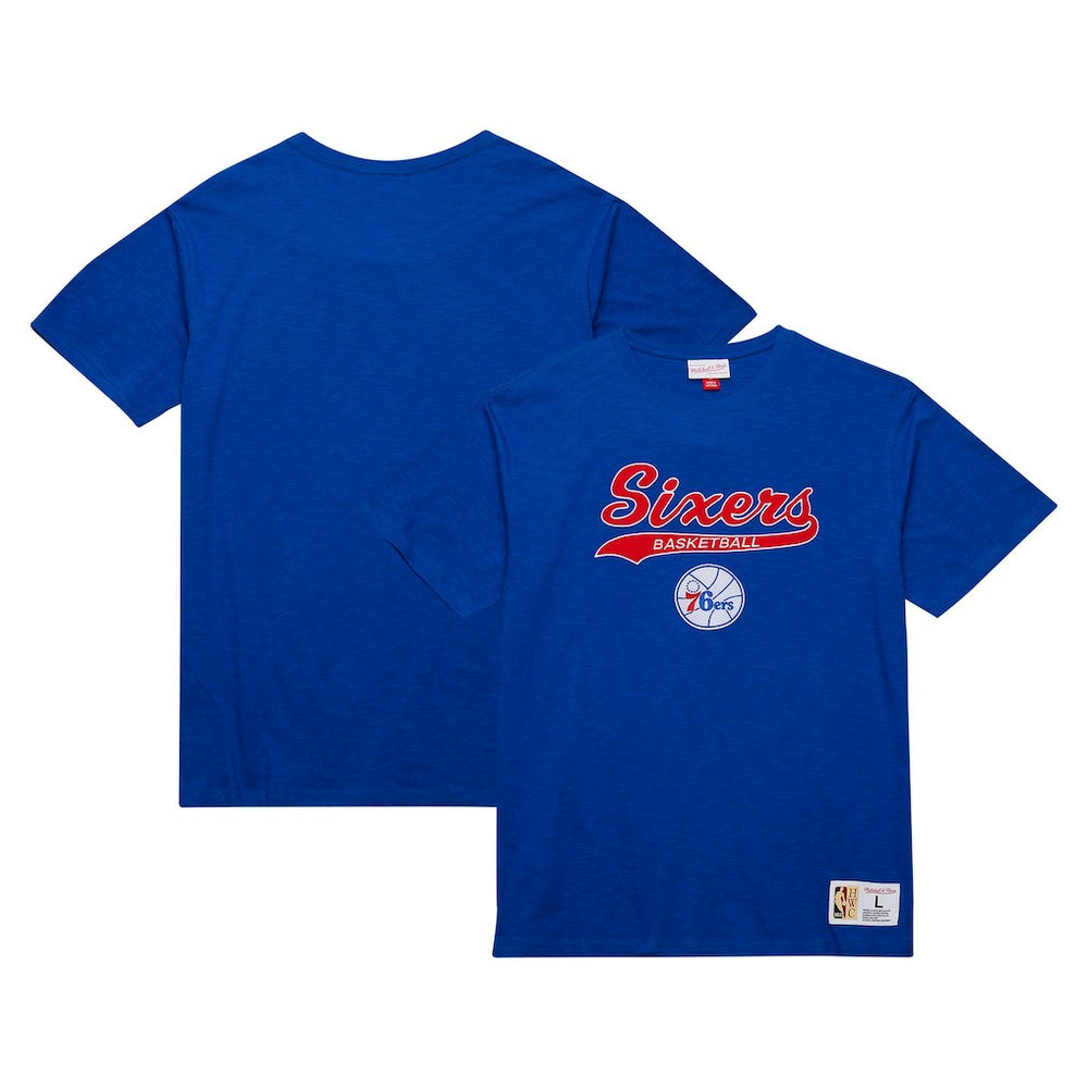 Philadelphia 76ers Hardwood Classics Felt Applique Slub T-Shirt Royal - Mitchell & Ness