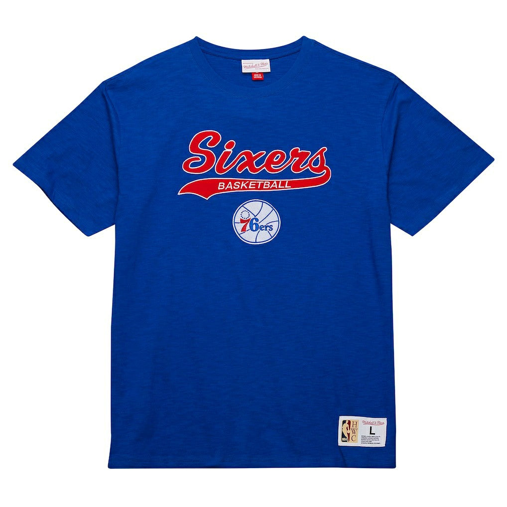 Philadelphia 76ers Hardwood Classics Felt Applique Slub T-Shirt Royal - Mitchell & Ness
