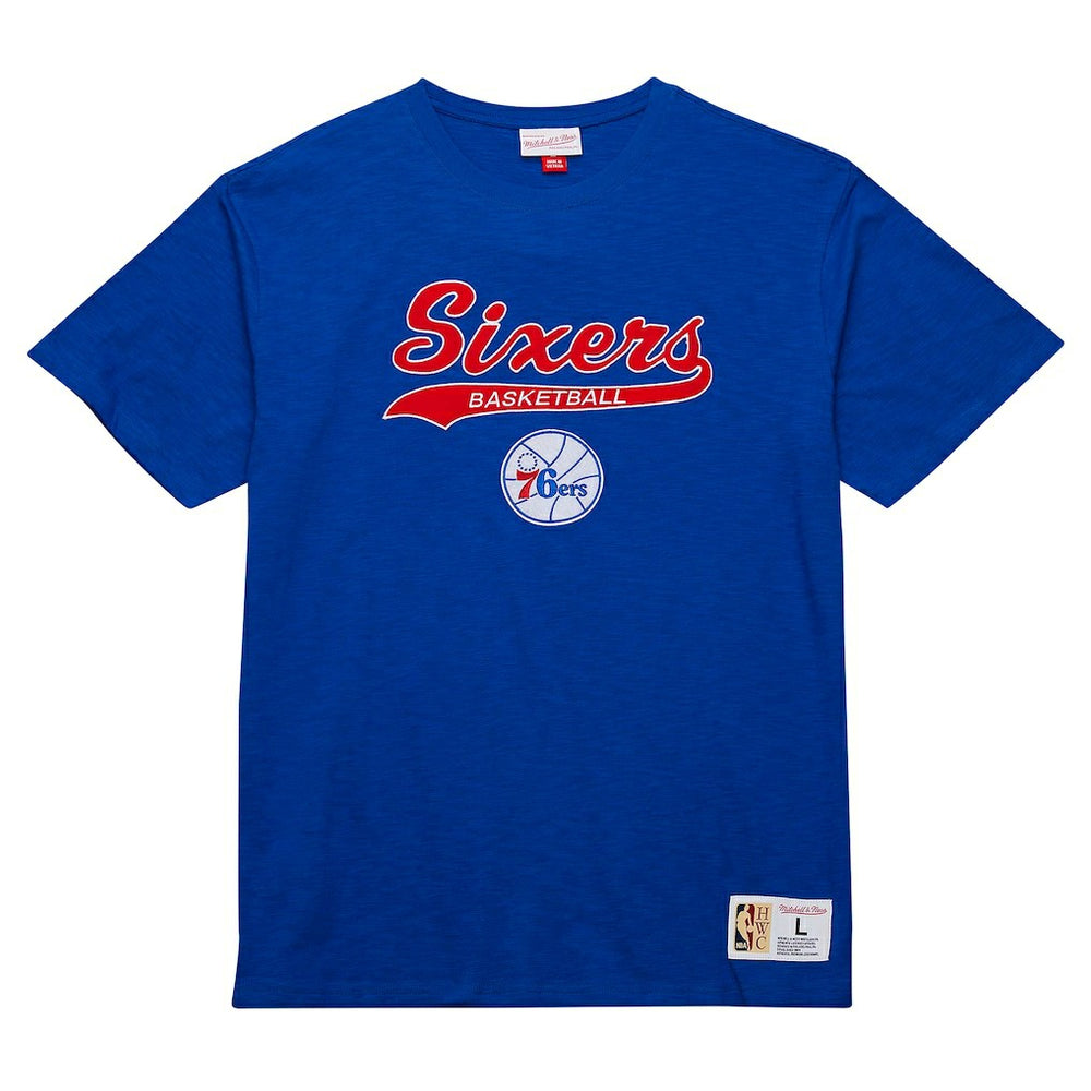 Philadelphia 76ers Hardwood Classics Felt Applique Slub T-Shirt Royal - Mitchell & Ness