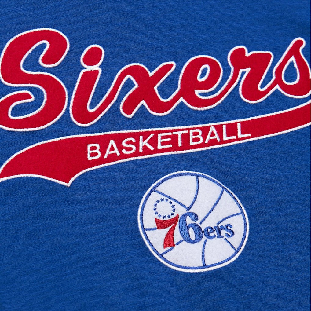 Philadelphia 76ers Hardwood Classics Felt Applique Slub T-Shirt Royal - Mitchell & Ness