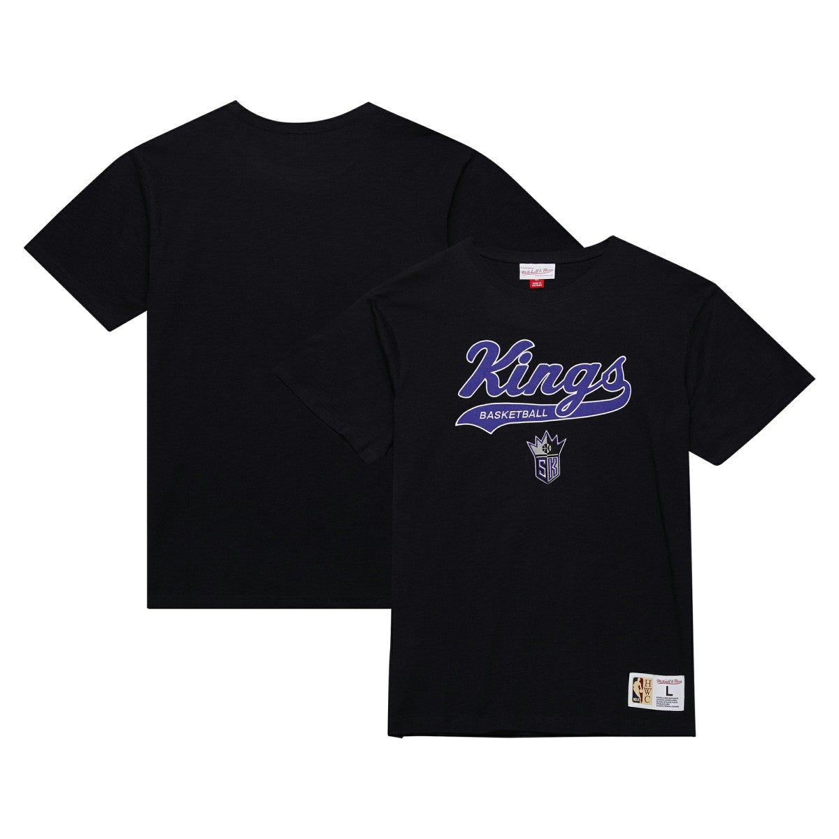 Sacramento Kings Hardwood Classics Felt Applique Slub T-Shirt Black - Mitchell & Ness