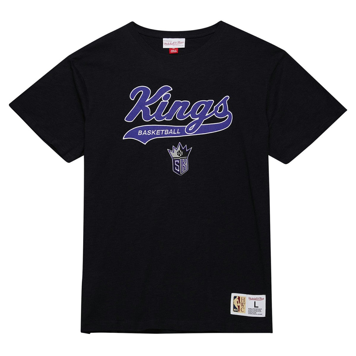 Sacramento Kings Hardwood Classics Felt Applique Slub T-Shirt Black - Mitchell & Ness