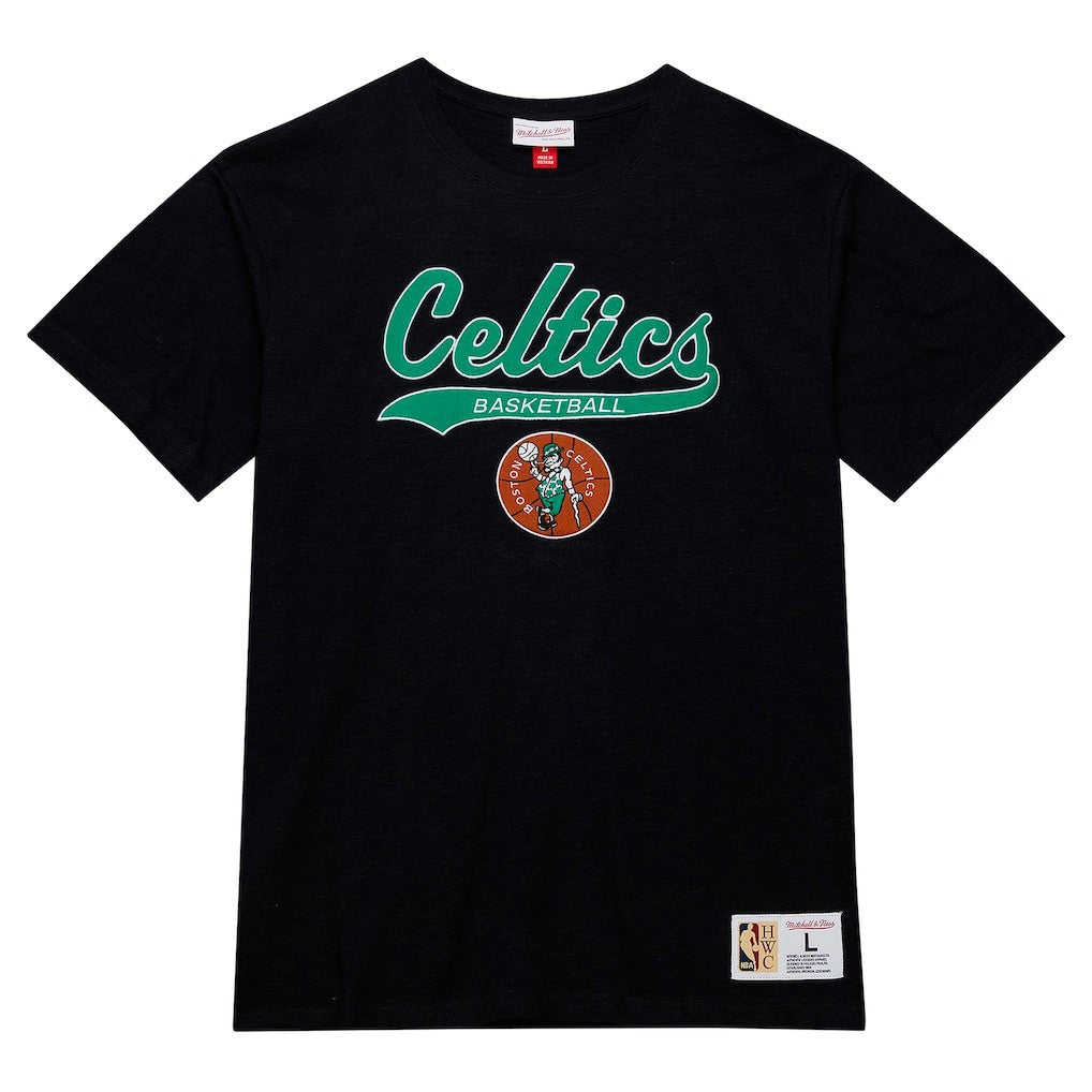 Boston Celtics Hardwood Classics Felt Applique Slub T-Shirt Black - Mitchell & Ness