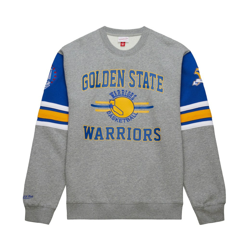 Golden State Warriors Hardwood Classics All Over 4.0 Pullover Sweatshirt Heather Gray - Mitchell & Ness