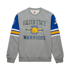 Golden State Warriors Hardwood Classics All Over 4.0 Pullover Sweatshirt Heather Gray - Mitchell & Ness