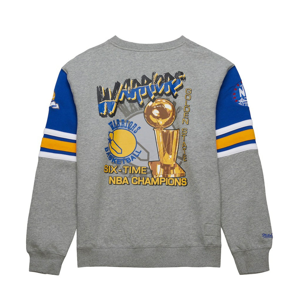 Golden State Warriors Hardwood Classics All Over 4.0 Pullover Sweatshirt Heather Gray - Mitchell & Ness